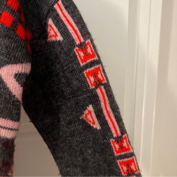 J CREW Abstract Fiar Isle Nordic Sweater M preppy grey red mohair wool blend - Picture 16 of 16